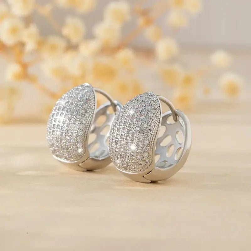 Silver Curved Sparkle Earrings-Mialla Jewelry