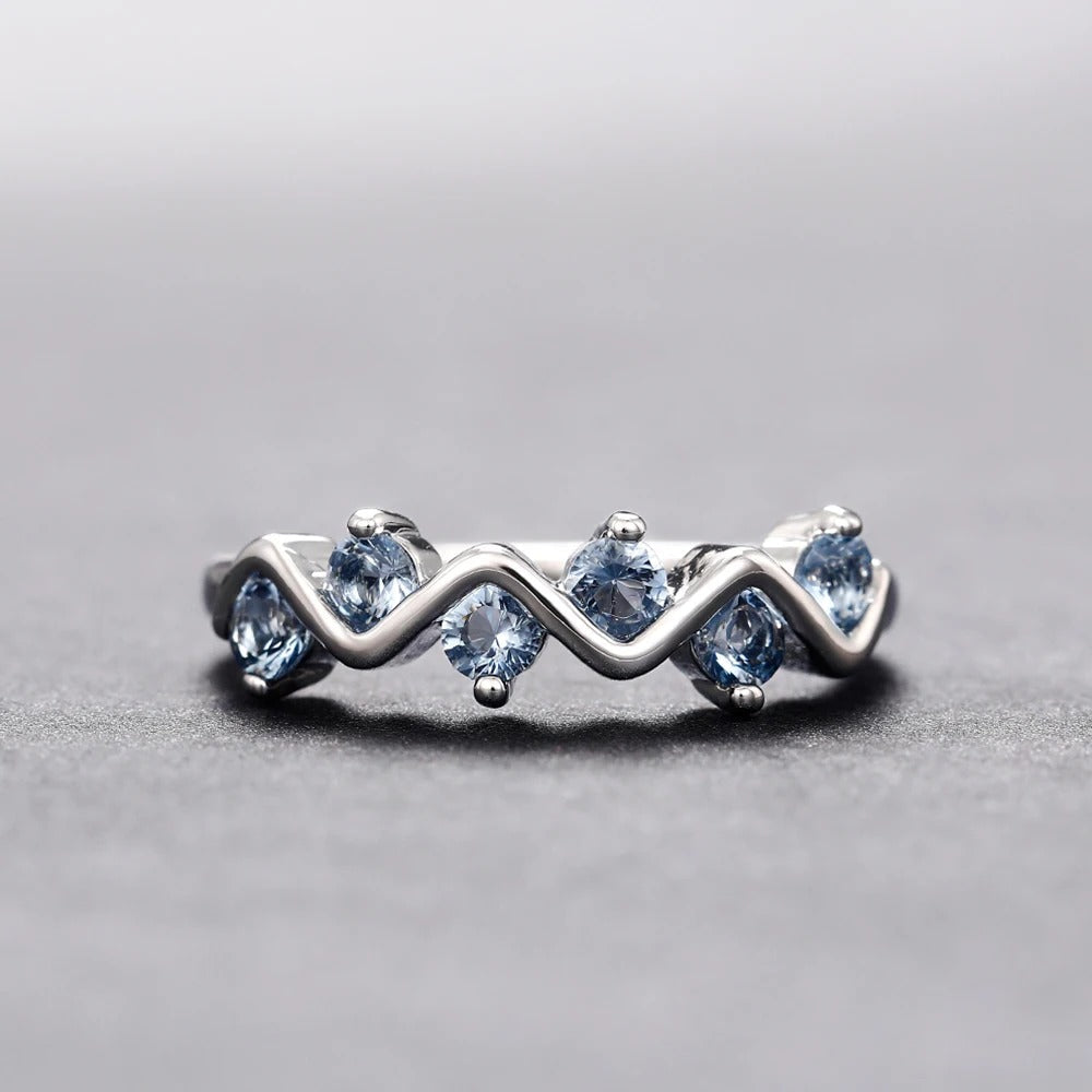 Vintage Silver Zigzag Blue Ring-Mialla Jewelry