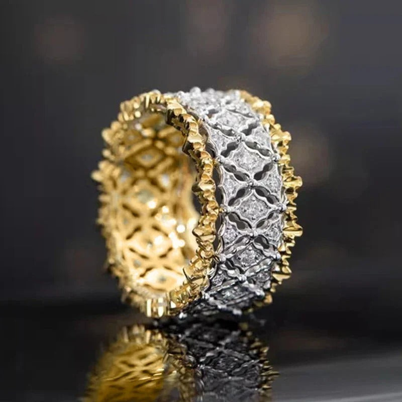 Vintage Gold & Silver Lace Band Ring-Mialla Jewelry