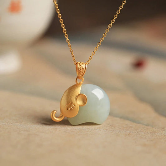 Retro Whimsical Gold Elephant Pendant Necklace-Mialla Jewelry
