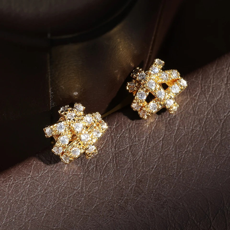 Vintage Geometric Crystal Gold Stud Earrings-Mialla Jewelry