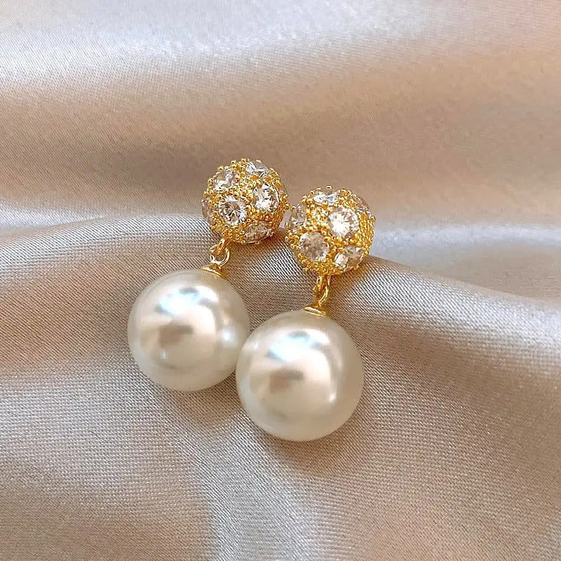 Vintage Crystal Round Ball Drop Earrings-Mialla Jewelry
