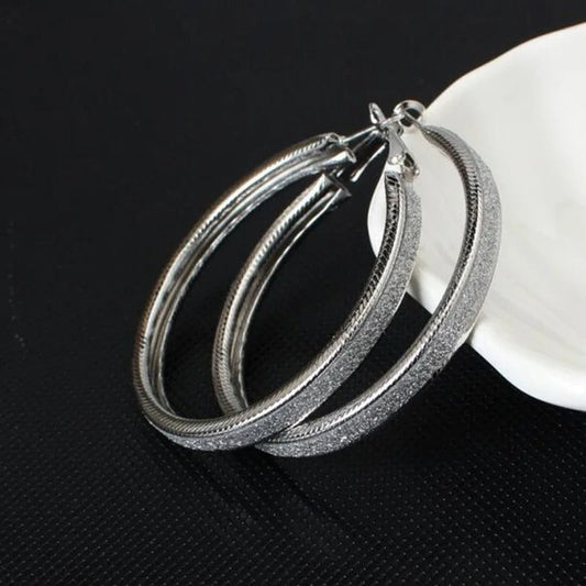 Vintage Silver Round Shiny Hoop Earrings-Mialla Jewelry