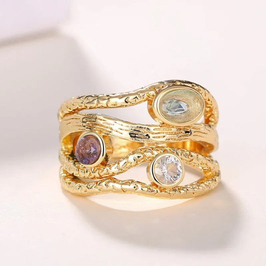Gold Multi-Stone Twisted Ring-Mialla Jewelry
