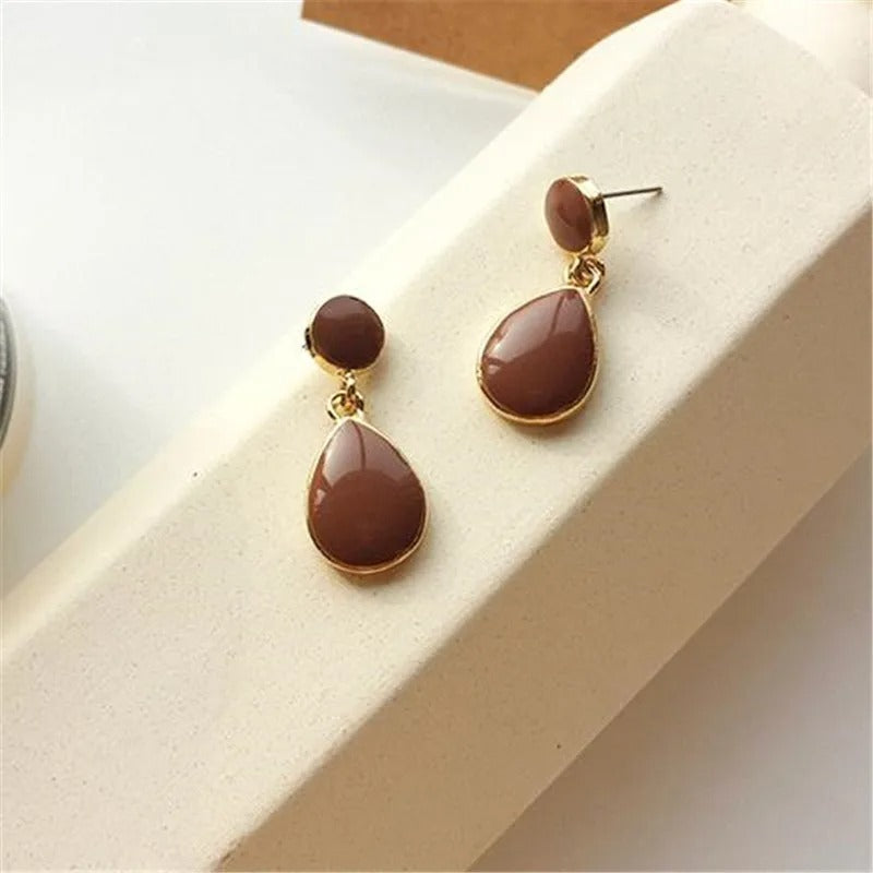 Vintage Gold Brown Drop Earrings-Mialla Jewelry