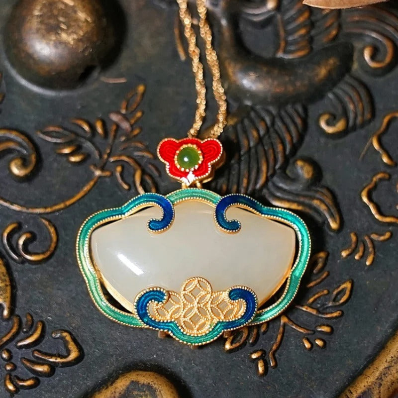 Timeless Gold Cloud Red & Green Floral Pendant Necklace-Mialla Jewelry