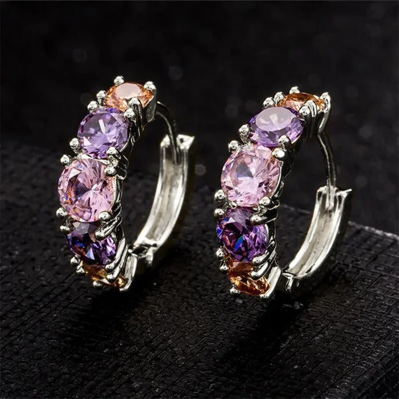 Vintage Silver Purple Gem Earrings-Mialla Jewelry