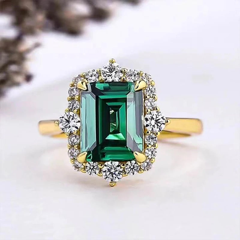 Vintage Square Green Zirconia Ring-Mialla Jewelry