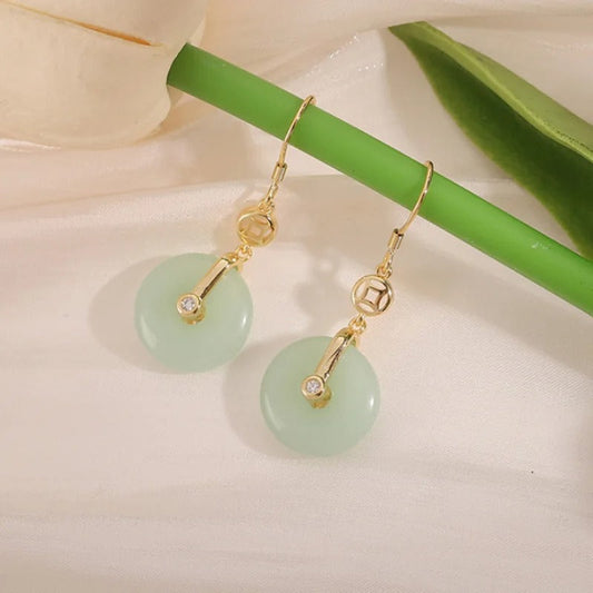 Vintage Gold & Green Circle Crystal Drop Earrings-Mialla Jewelry