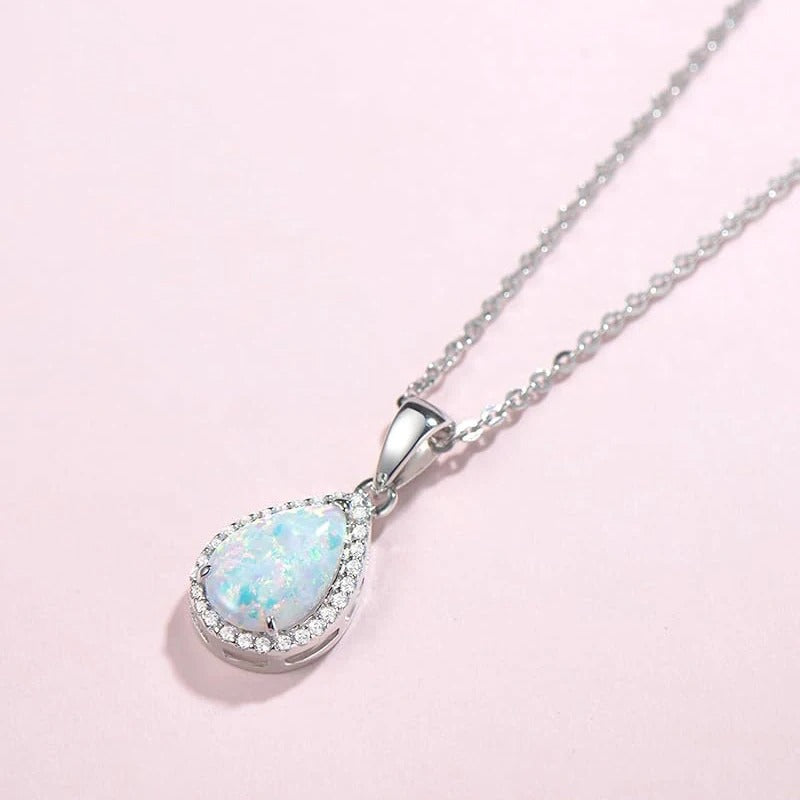 Silver Pear Opal Pendant Necklace-Mialla Jewelry