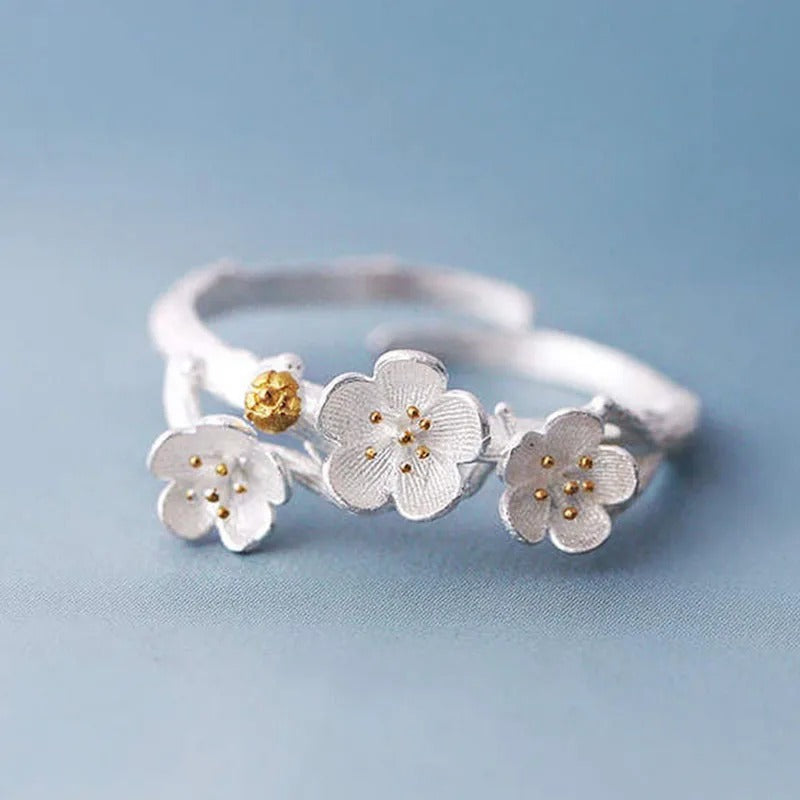 Vintage Silver Floral Adjustable Ring-Mialla Jewelry