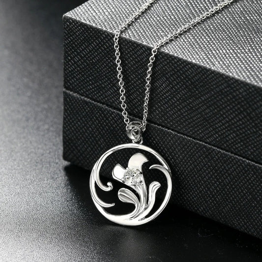 Antique Silver Swirling Floral & Gemstone Necklace-Mialla Jewelry