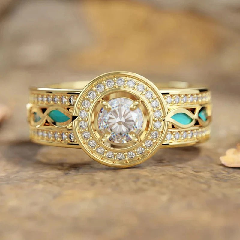 Vintage Diamond & Turquoise Gold Ring-Mialla Jewelry