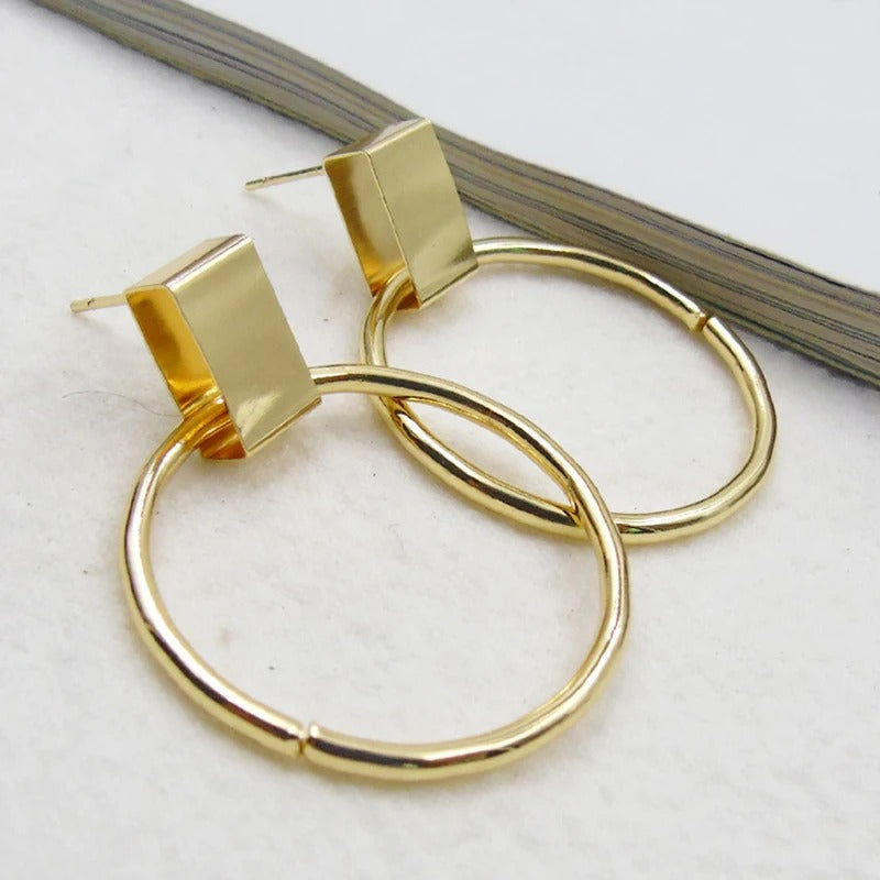 Vintage Gold Circle & Square Earrings-Mialla Jewelry