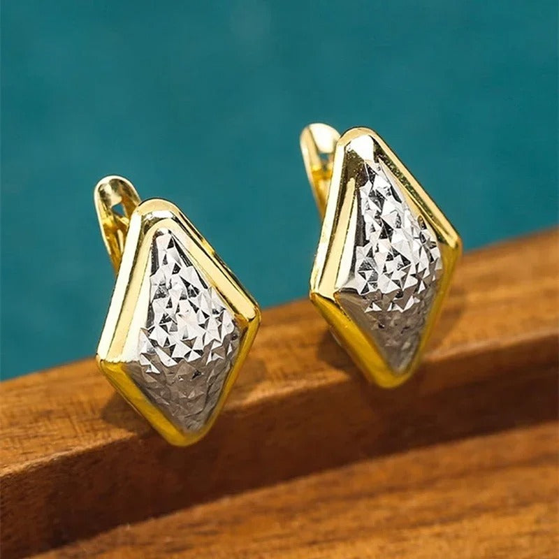Vintage Gold Diamond Shape Earrings-Mialla Jewelry