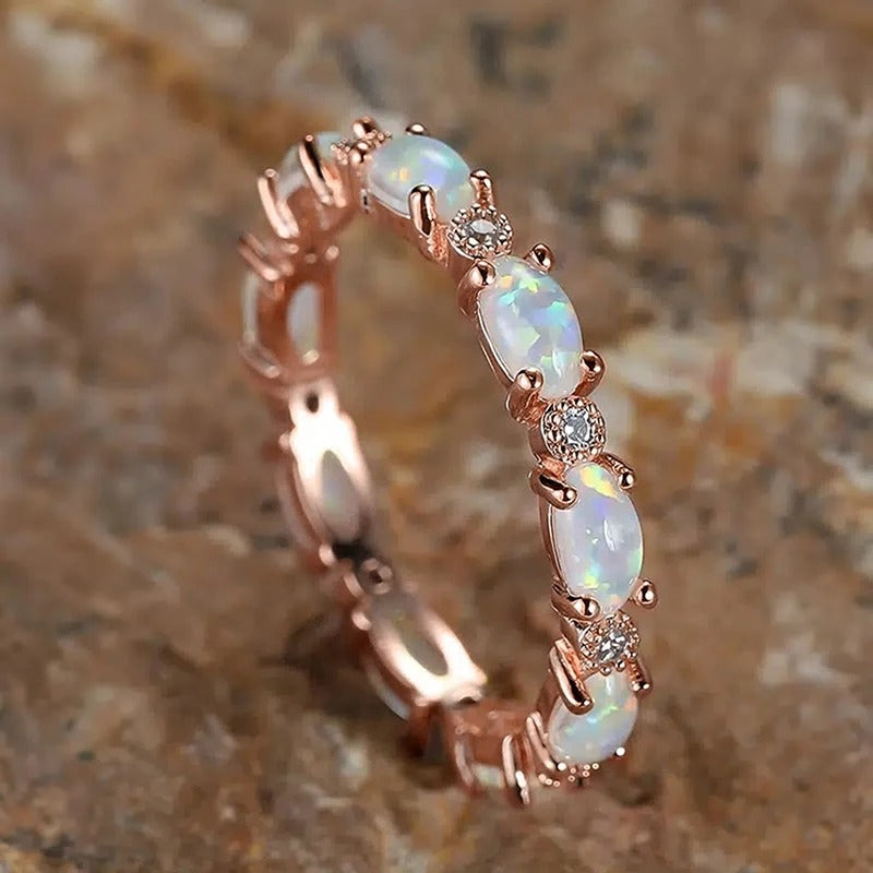 Vintage Opal & Crystal Rose Gold Ring-Mialla Jewelry