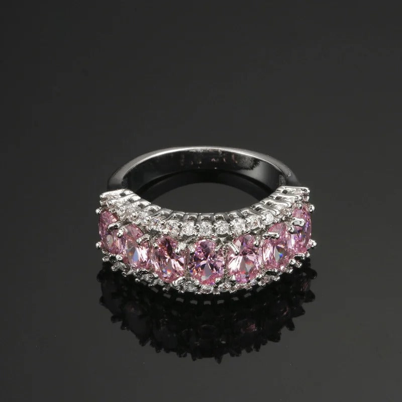 Vintage Pink Gemstone & Silver Band Ring-Mialla Jewelry