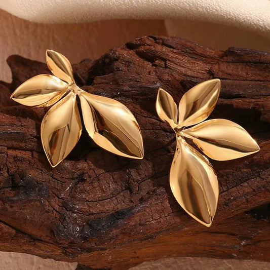 Vintage Gold Petal-Inspired Leaf Earrings-Mialla Jewelry