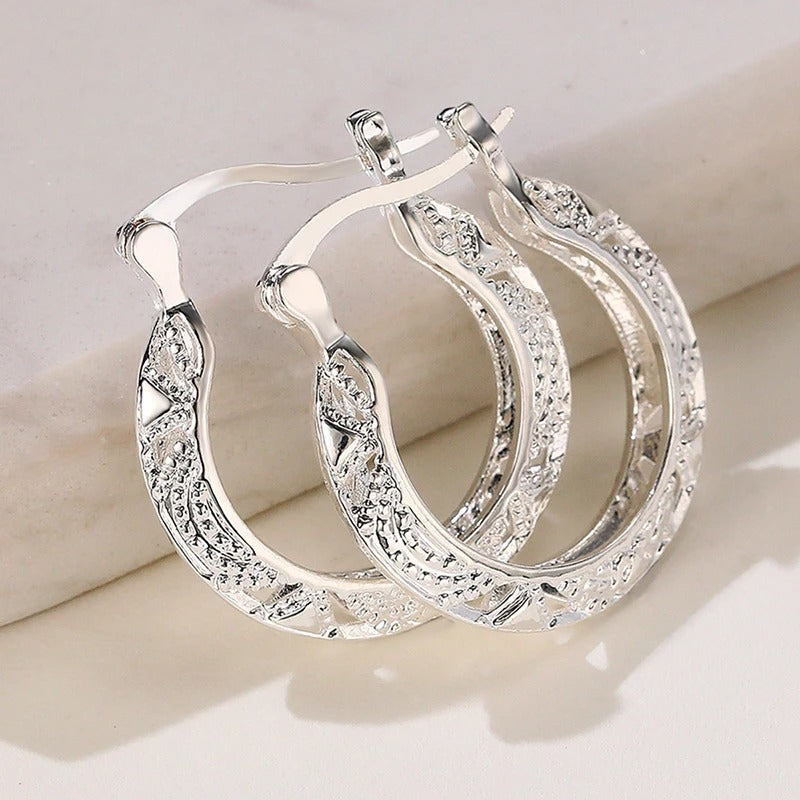 Vintage Silver Carved Pattern Earrings-Mialla Jewelry