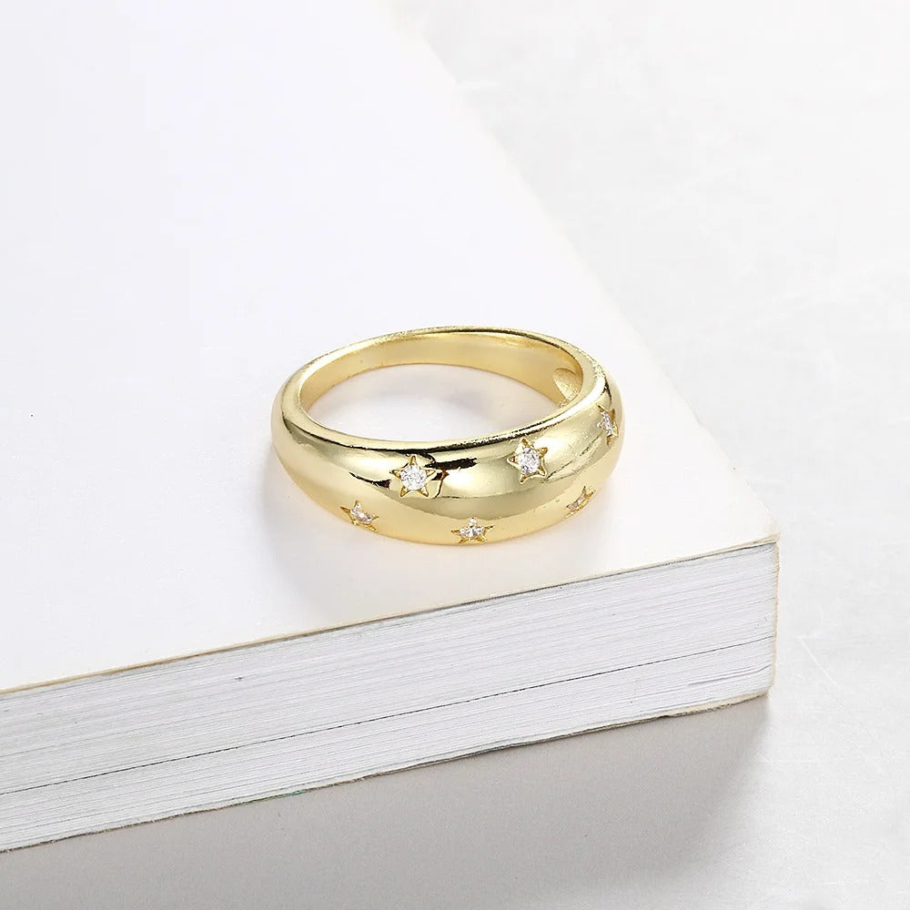 Gold Star & Sparkling Crystal Ring-Mialla Jewelry