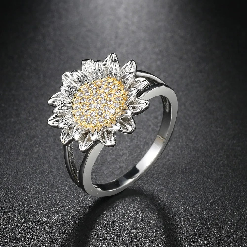 Vintage Floral Sunflower Silver Ring-Mialla Jewelry