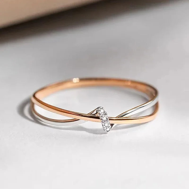Rose Gold Silver Criss-Cross Ring-Mialla Jewelry