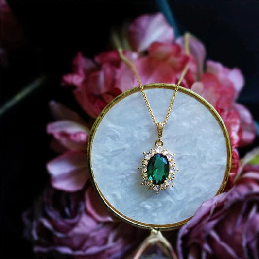 Bright Oval Green Zirconia Pendant Necklace-Mialla Jewelry