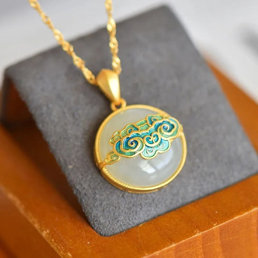 Vintage Gold & Cloud Swirl Pendant Necklace-Mialla Jewelry