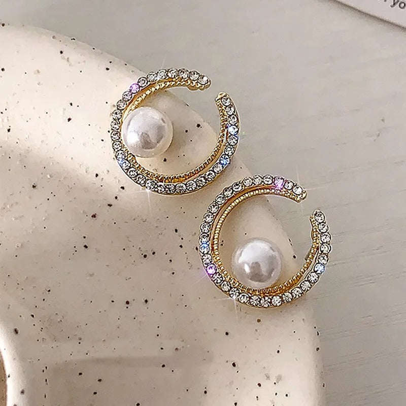 Vintage Pearl Open Round Circle Earrings-Mialla Jewelry