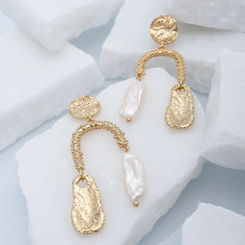 Vintage Gold Freshwater Pearl Dangle Earrings-Mialla Jewelry