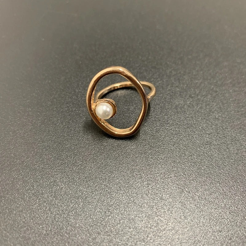Vintage Gold Open Circle Pearl Ring-Mialla Jewelry