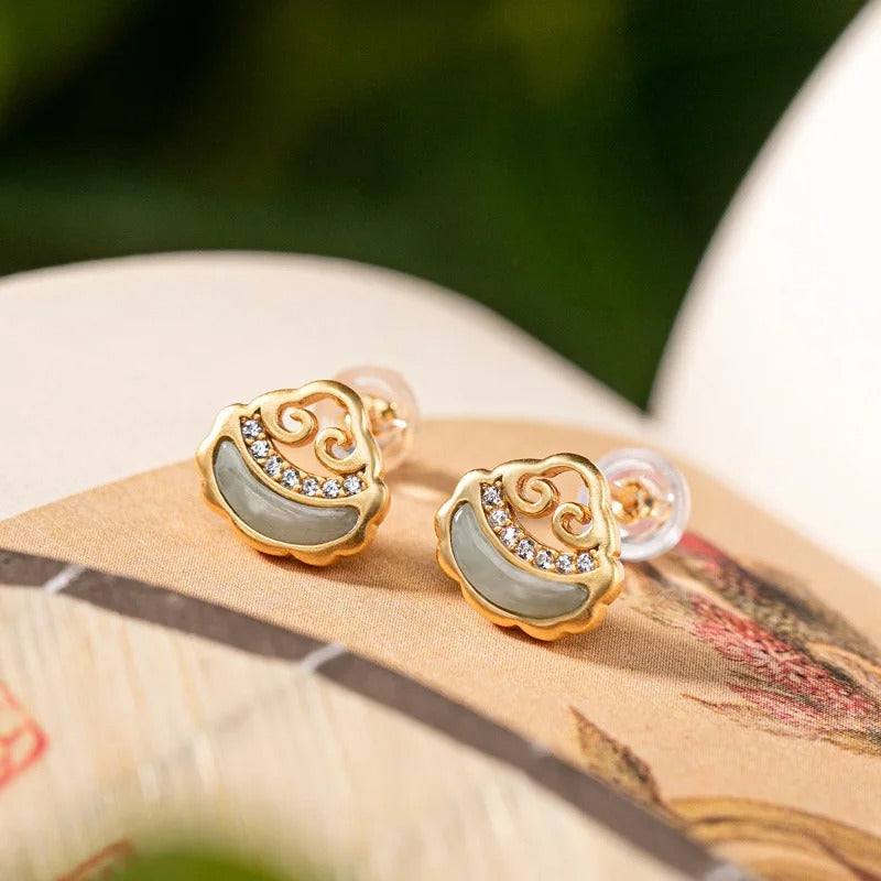 Vintage Gold & Green Stone Crystal Stud Earrings-Mialla Jewelry