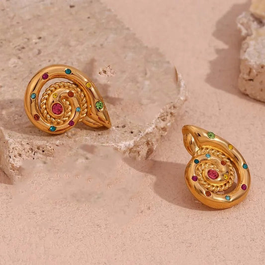 Vintage Colorful Unique Spiral Stud Earrings-Mialla Jewelry