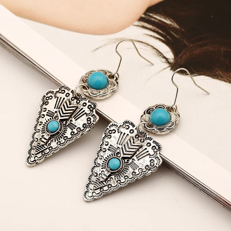 Vintage Silver & Turquoise Tribal Earrings-Mialla Jewelry