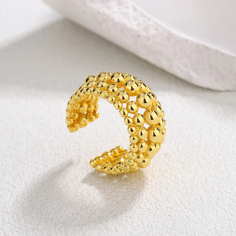 Vintage Gold Beaded Open Ring-Mialla Jewelry