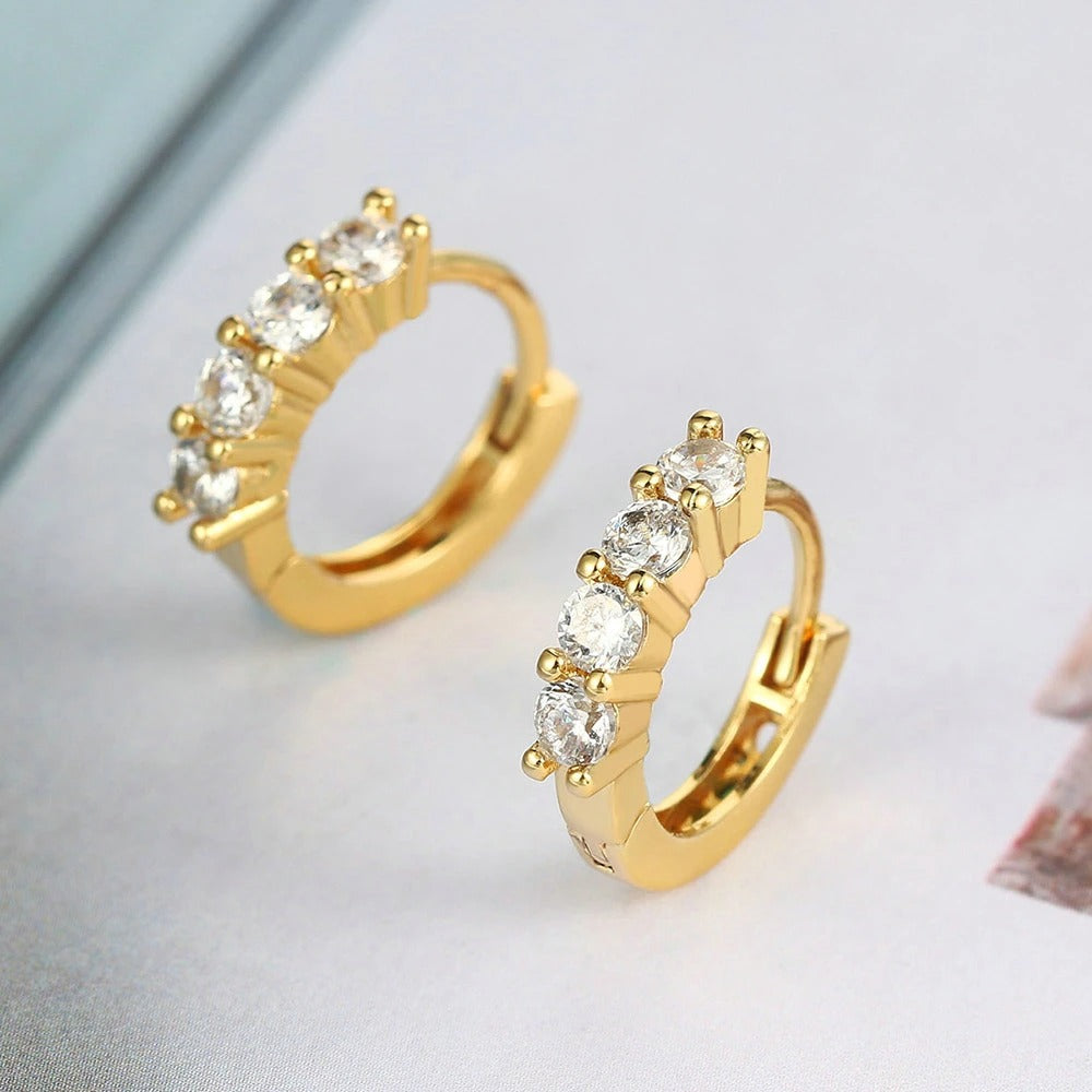 Timeless Gold Gleaming Round Stone Hoop Earrings-Mialla Jewelry
