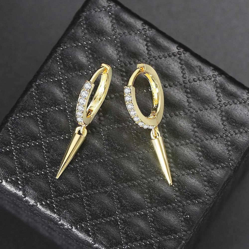 Gold Sparkling Crystal & Spike Design Drop Earrings-Mialla Jewelry