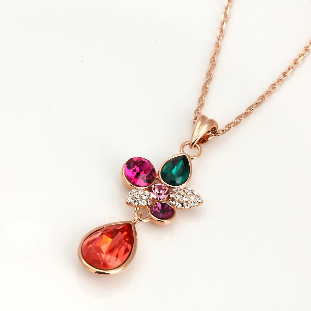 Vintage Rose Gold Colorful Gemstone Necklace-Mialla Jewelry
