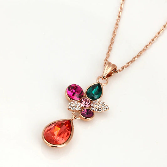 Vintage Rose Gold Colorful Gemstone Necklace-Mialla Jewelry