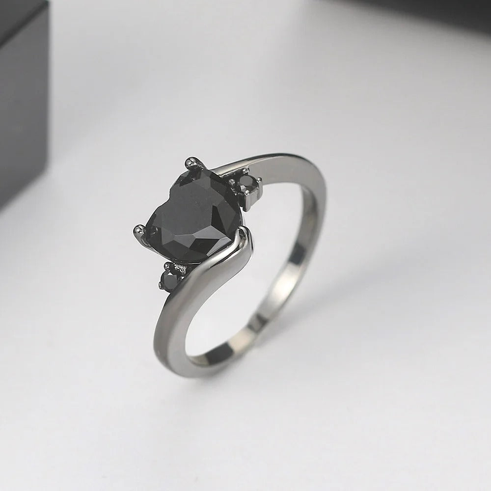 Silver Black Heart-Shaped Stone Ring-Mialla Jewelry