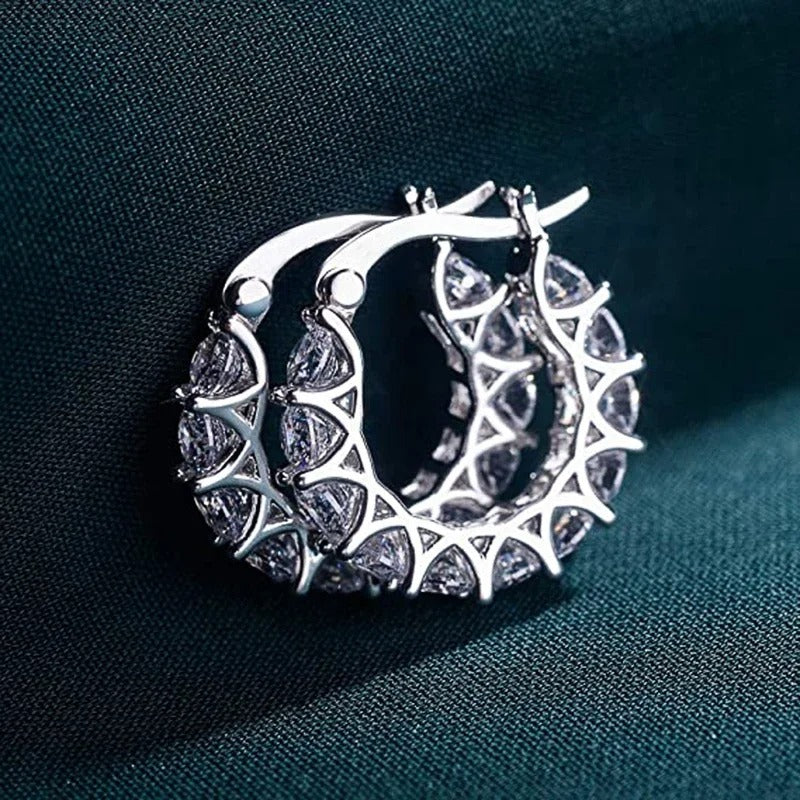 Silver Sparkling Round Earrings-Mialla Jewelry