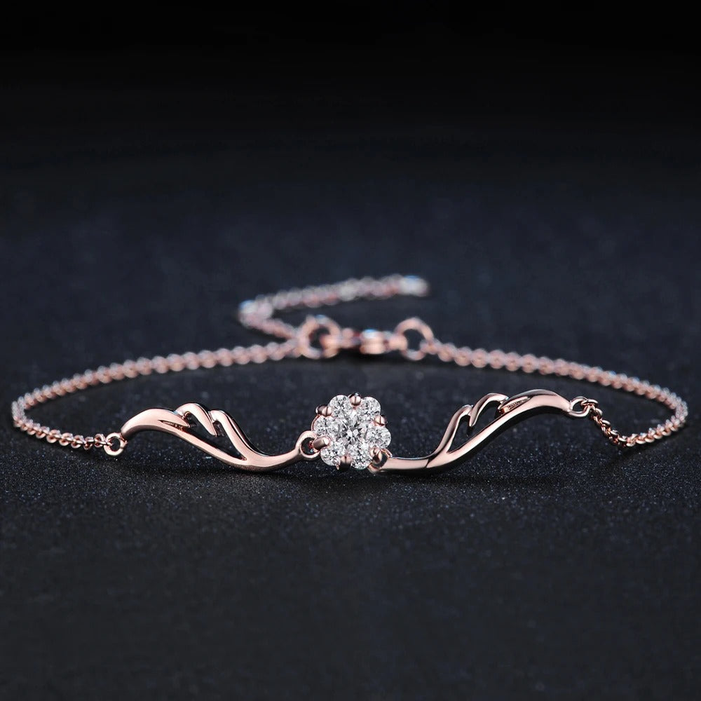 Classic Rose Gold Sparkling Crystal Flower Bracelet-Mialla Jewelry