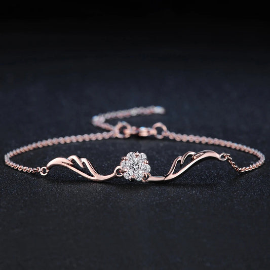 Classic Rose Gold Sparkling Crystal Flower Bracelet-Mialla Jewelry