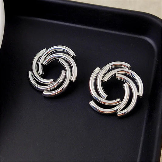 Classic Silver Interlocking Spiral Shape Earrings-Mialla Jewelry