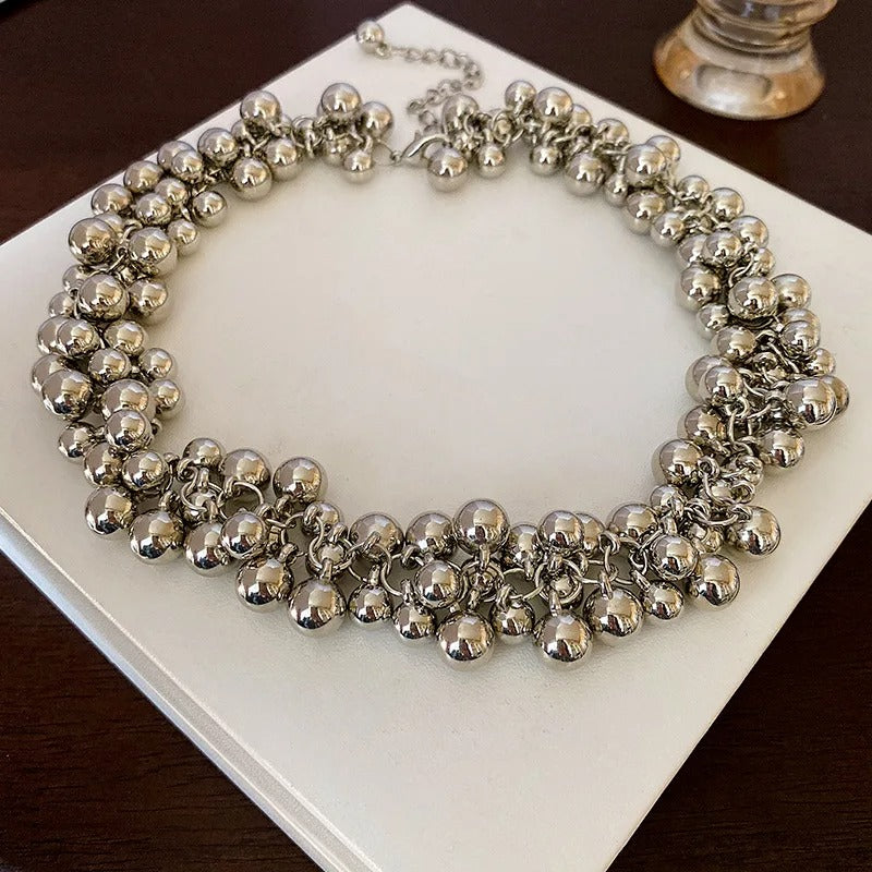 Vintage Silver Ball Multi-layer Bead Necklace-Mialla Jewelry