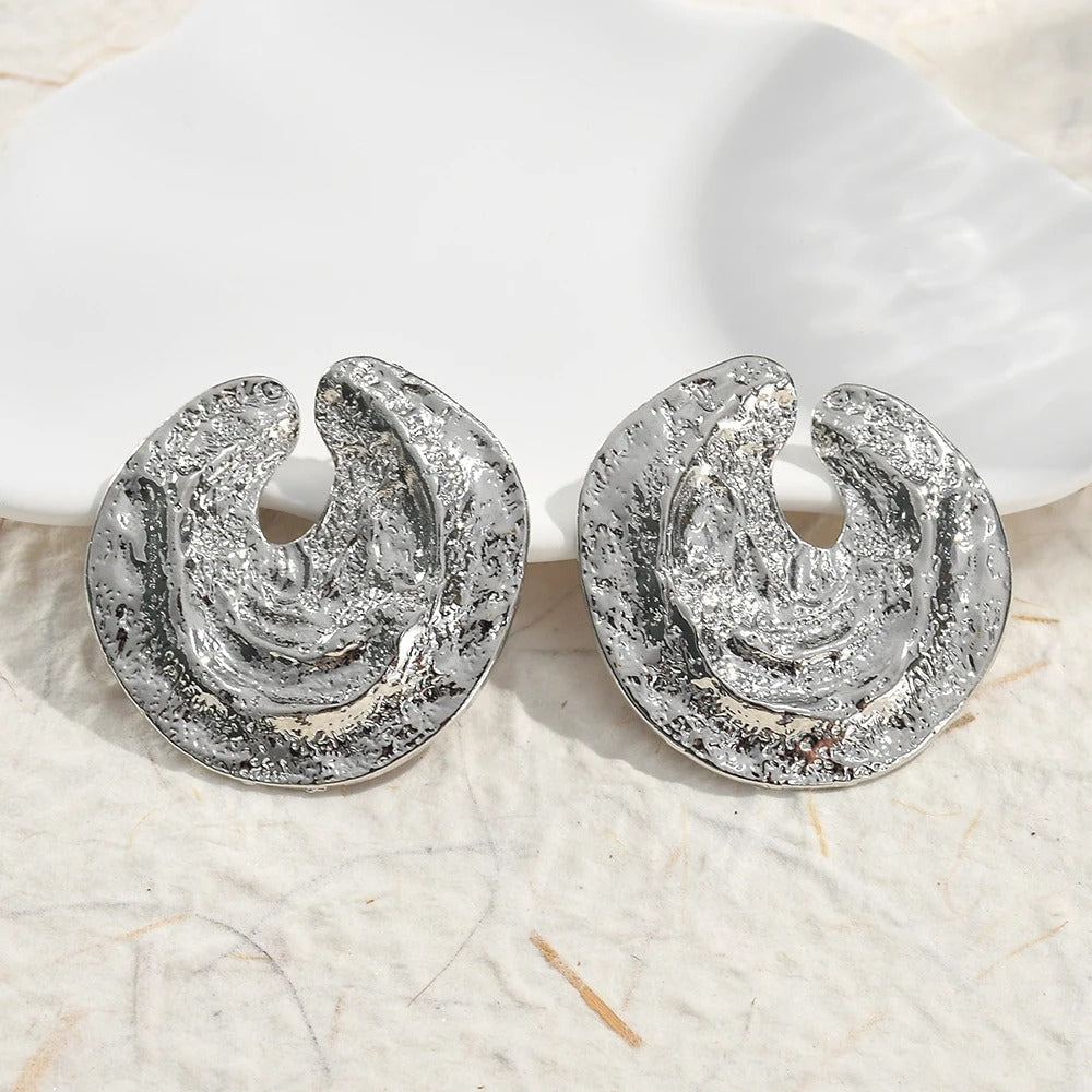 Silver Vintage Abstract Round Earrings-Mialla Jewelry