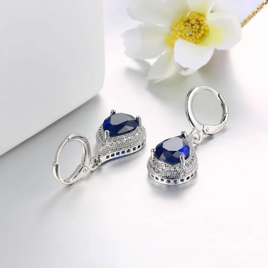 Classic Silver Blue Stone Drop Earrings-Mialla Jewelry