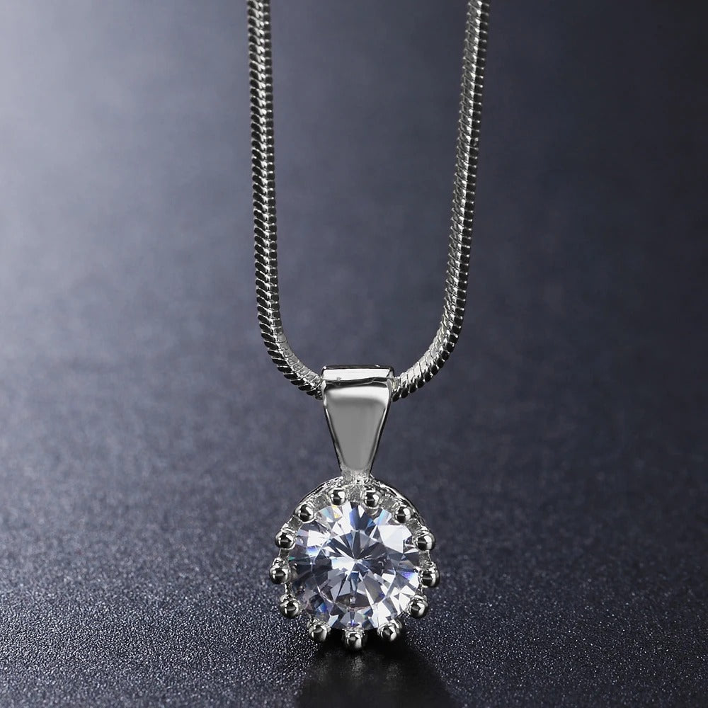 Timeless Silver Chain Sparkling Round Gem Pendant Necklace-Mialla Jewelry