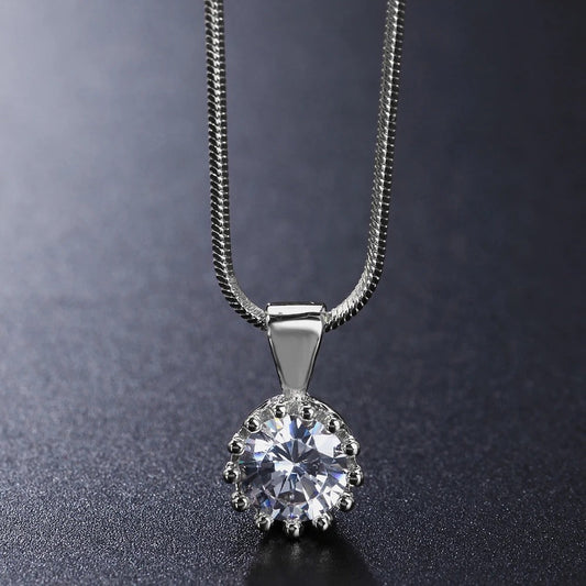 Timeless Silver Chain Sparkling Round Gem Pendant Necklace-Mialla Jewelry