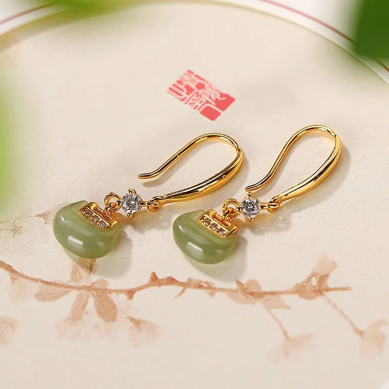 Classic Gold & Jade Green Crystal Teardrop Earrings-Mialla Jewelry